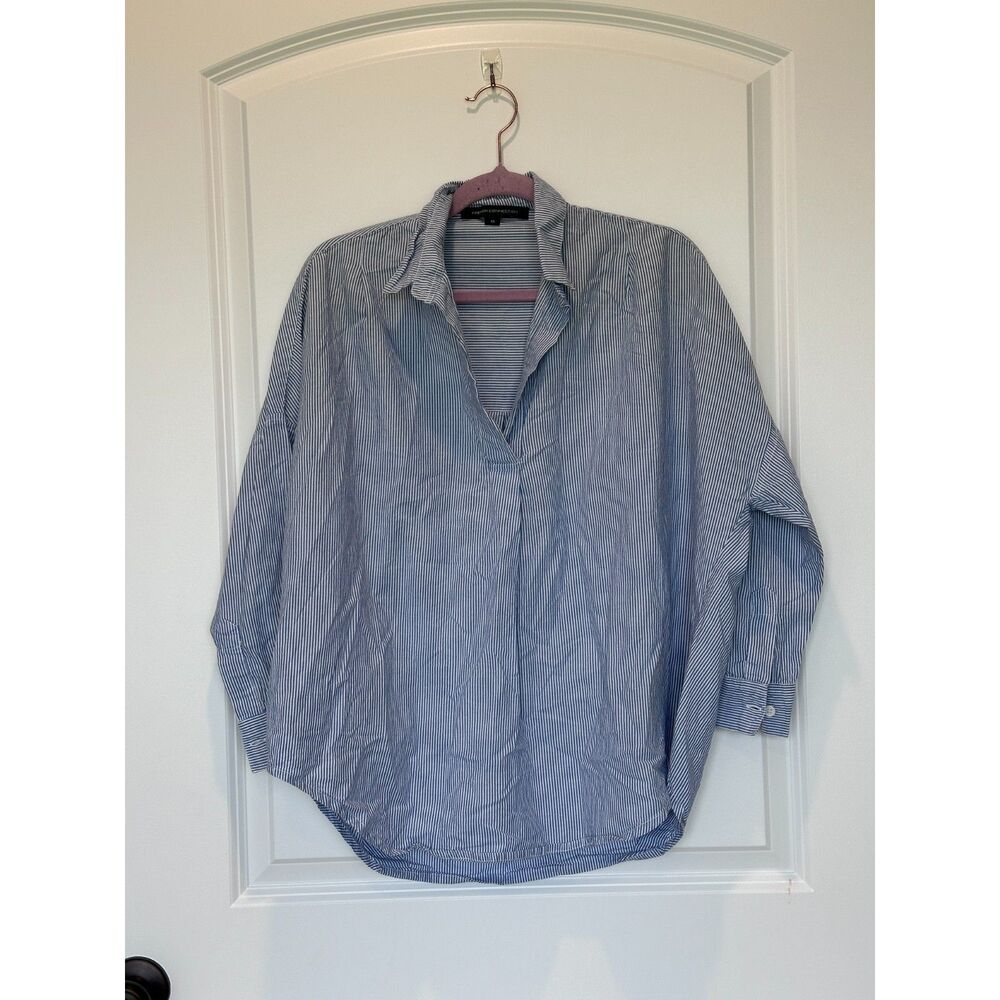 French Connection Pop-over Blouse Top Blue White Stripe Size XS
